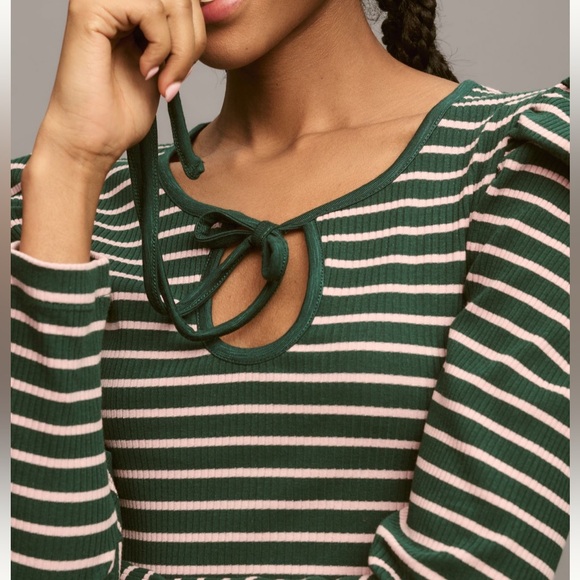 *Anthropologie Porridge Puff Sleeve Tie Front Blouse - Picture 3 of 6